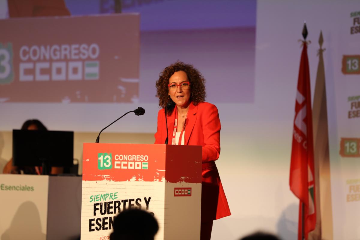 Nuria López durante su intervención en el 13º Congreso de CCOO-A
